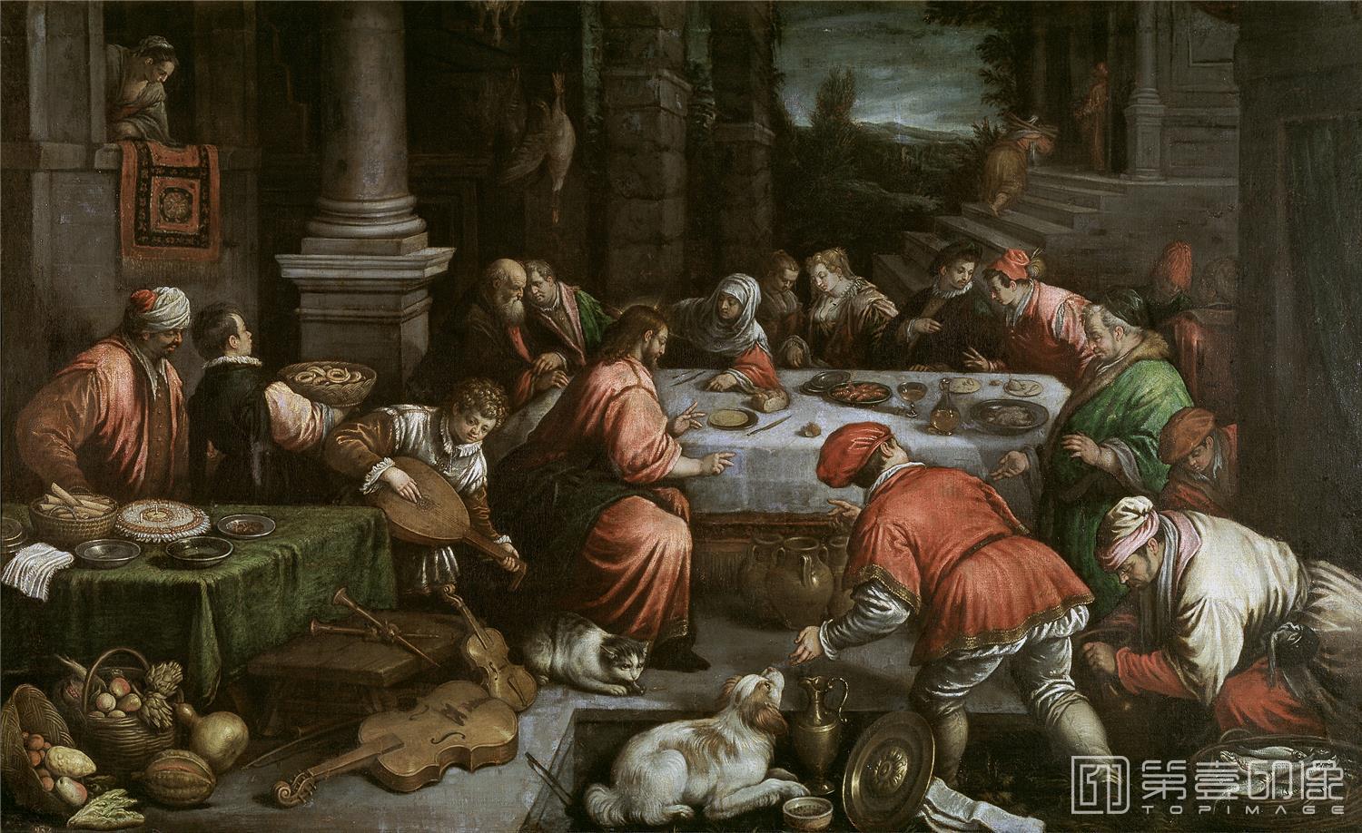 油画-西班牙普拉多美术馆油画藏画-Bassano, Leandro-Las bodas de Caná-127cm x 203cm-0322